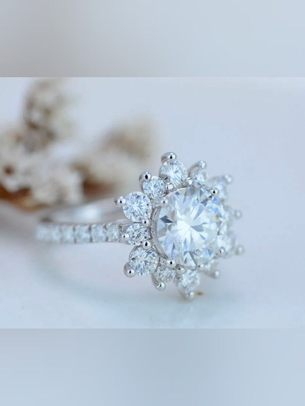 Brilliant White Halo Sunburst Ring - Women Jewelry
